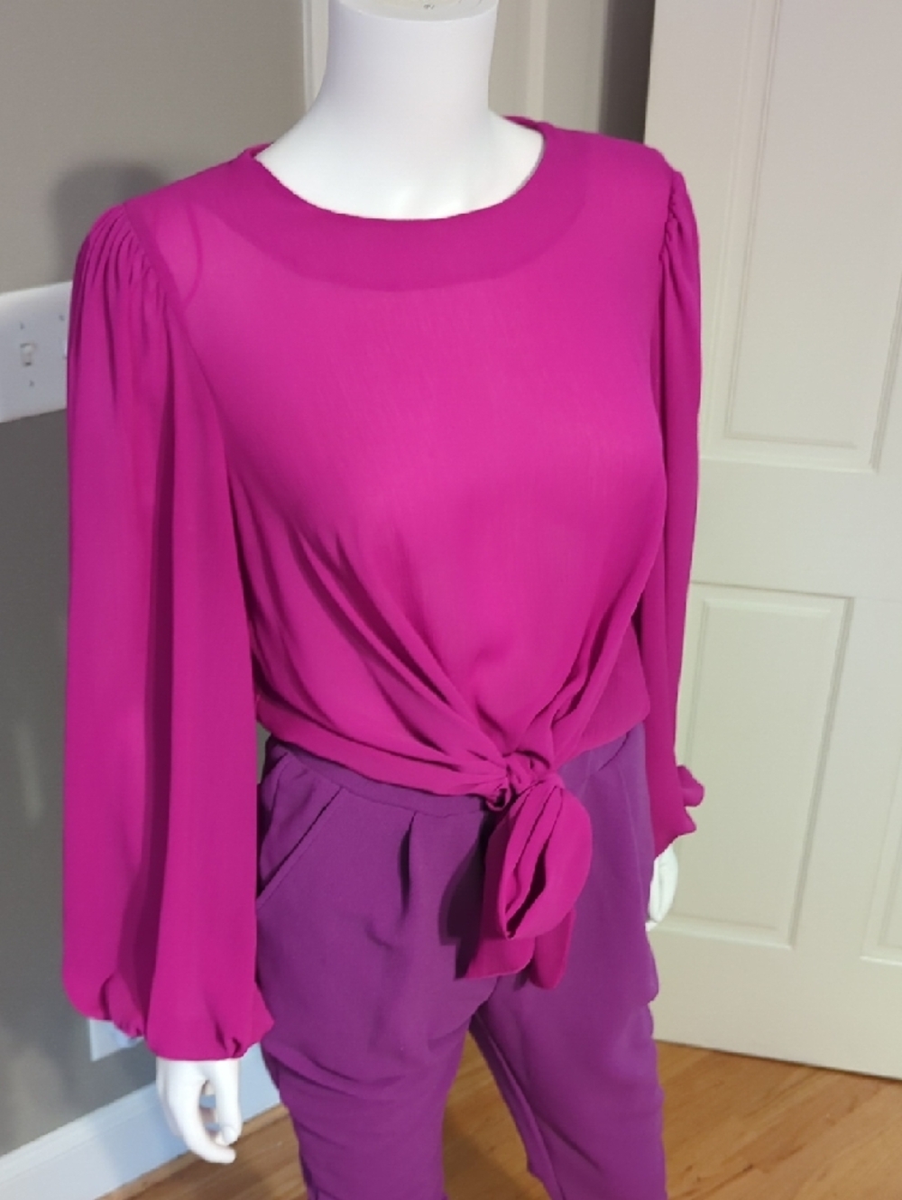 Women’s Magenta Tie-Front Blouse & Purple Pants